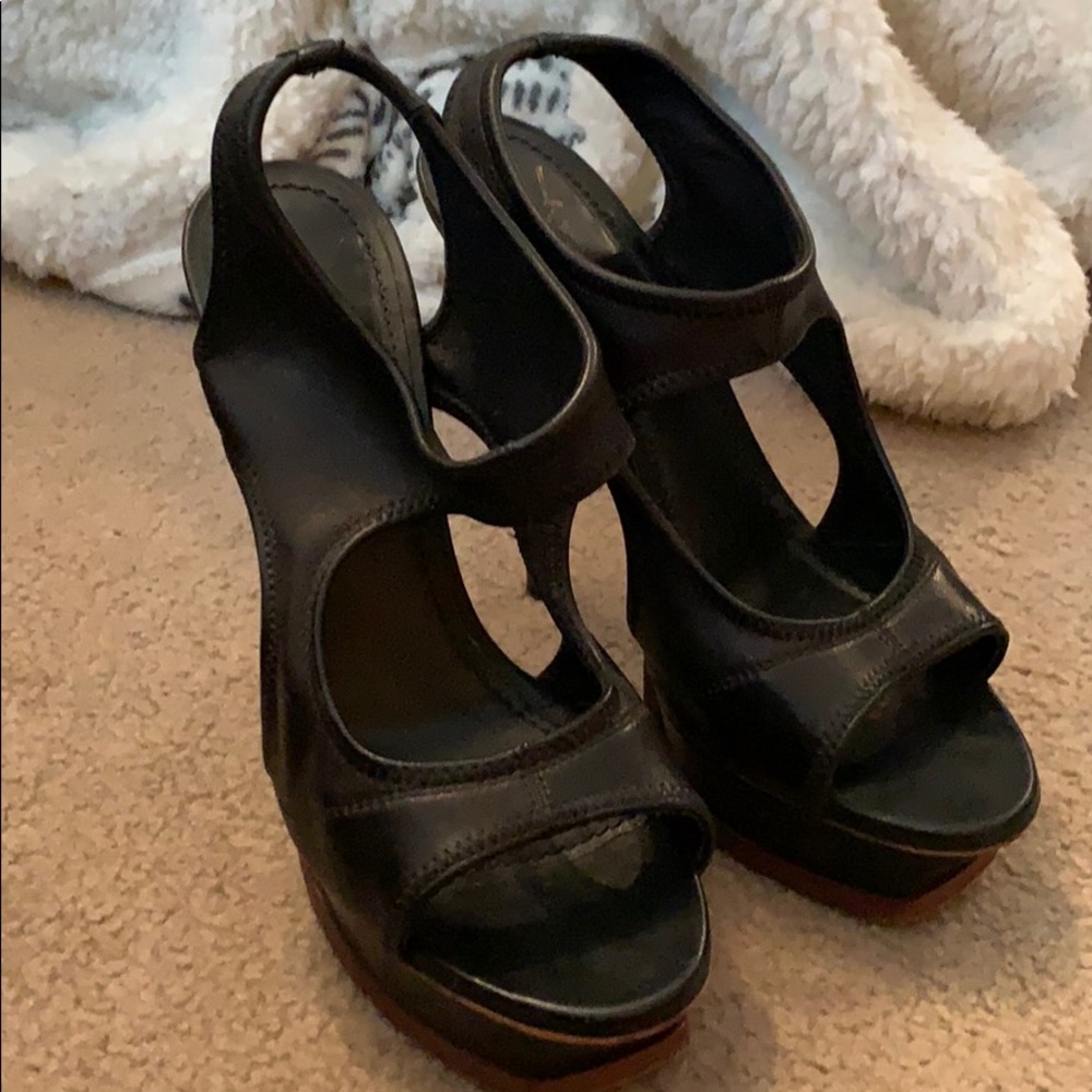 YSL Platform peep toe heels